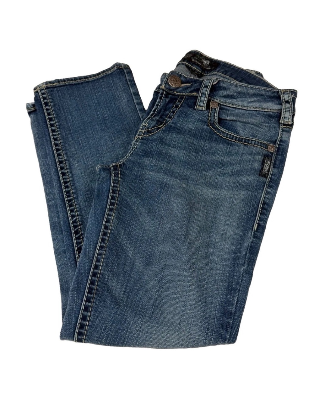 Silver Jeans Women’s Size W28/L23 Aiko Mid Capri Medium Wash Blue Denim #4251